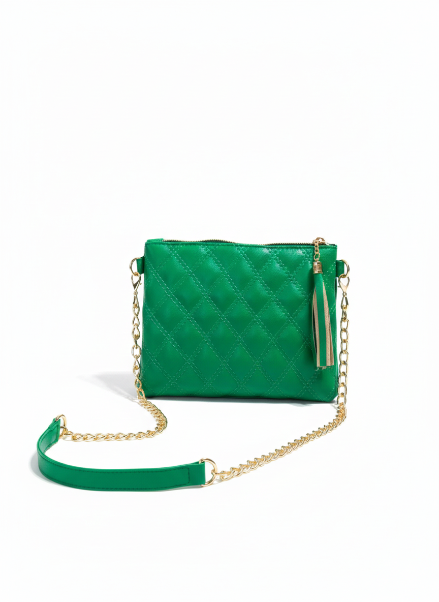 Bolso Verde Acolchado con Cadena Dorada
