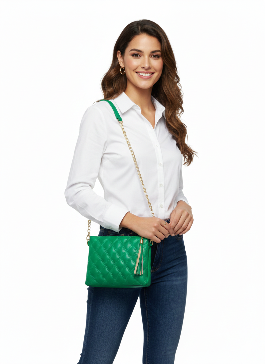 Bolso Verde Acolchado con Cadena Dorada