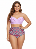 Bikini Talla Rosa con Volantes y Braga Alta Estampada2XL