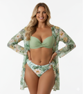 Bikini y Túnica Verde con Estampado de Flores y Piñas – Talla XL