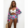 Conjunto Bikini y Túnica Tropical 3 Piezas – Estampado Hibiscos XL