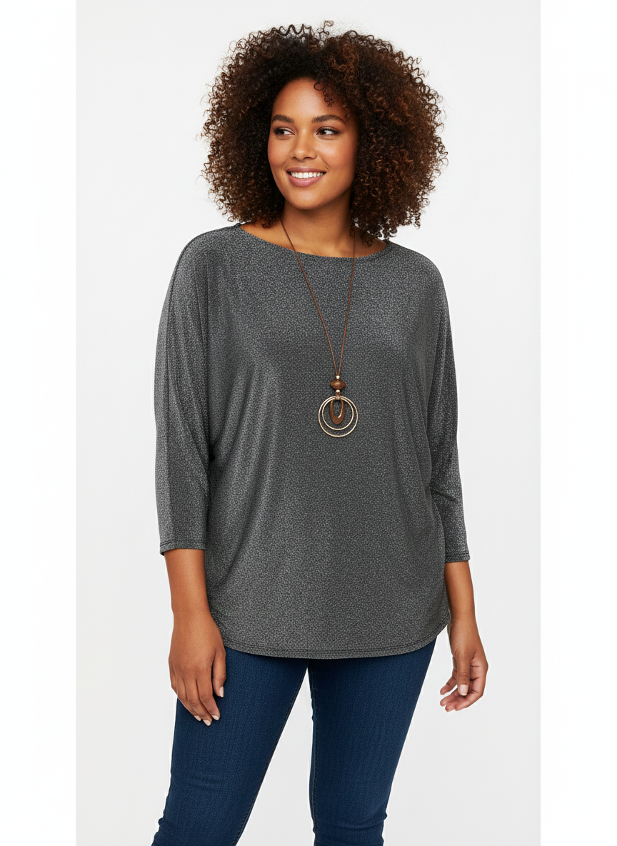 Blusa Metalizada Gris Antracita — Comodidad con Toque de Glamour
