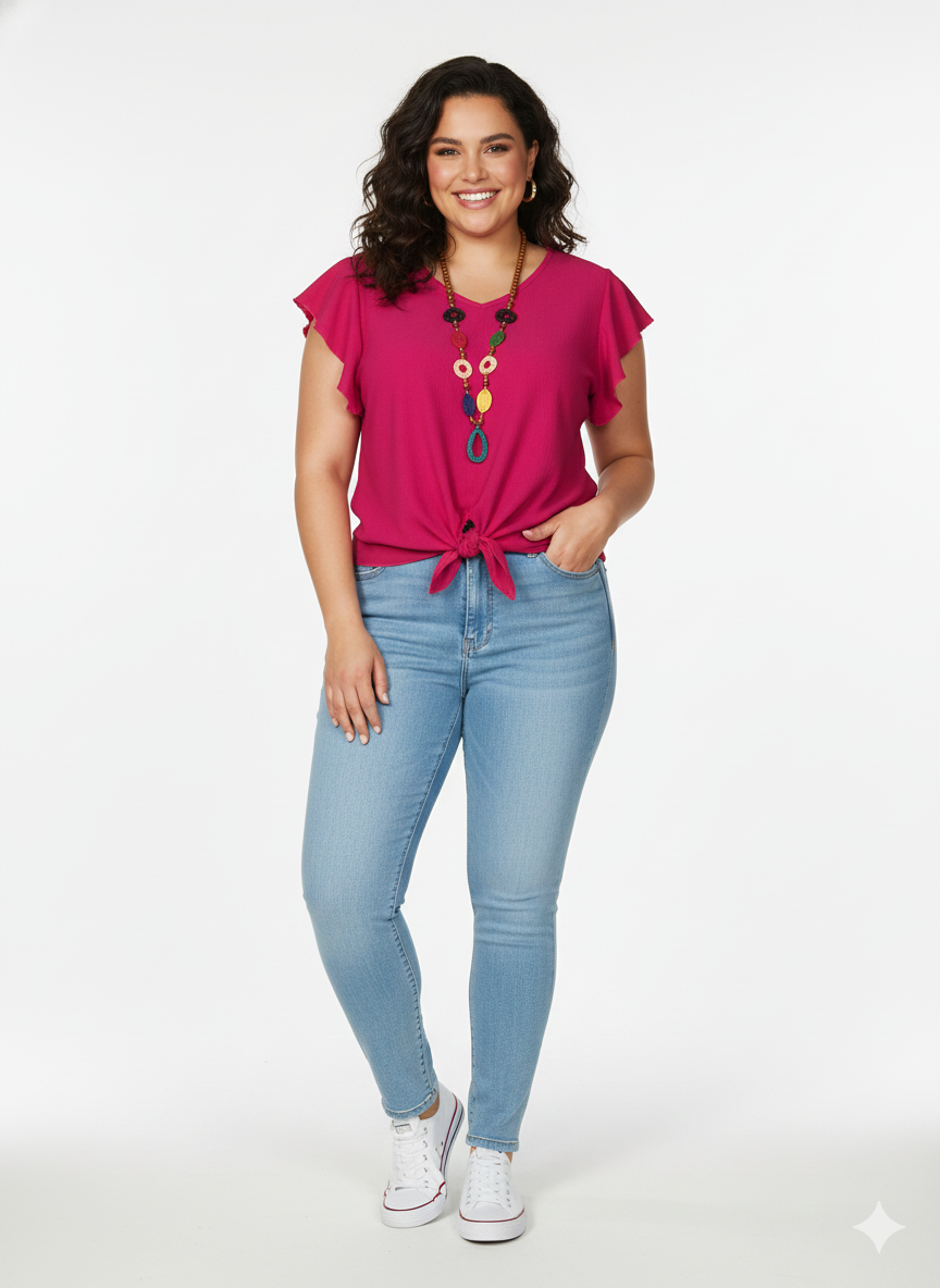 Blusa amplia nudo Magenta + collar