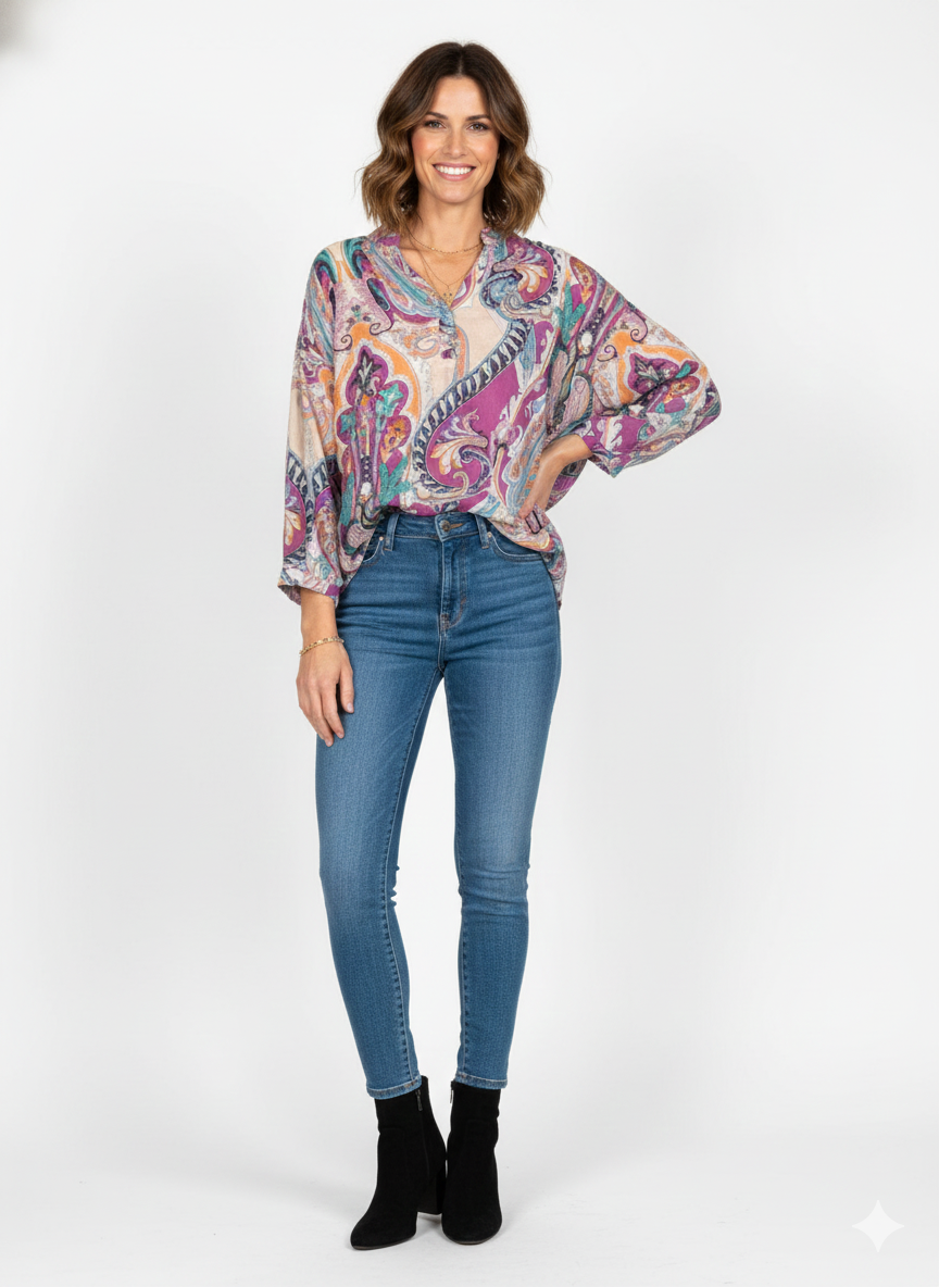 Blusa Paisley Multicolor — Efecto Seda, Bohemia, Sofisticada y Única
