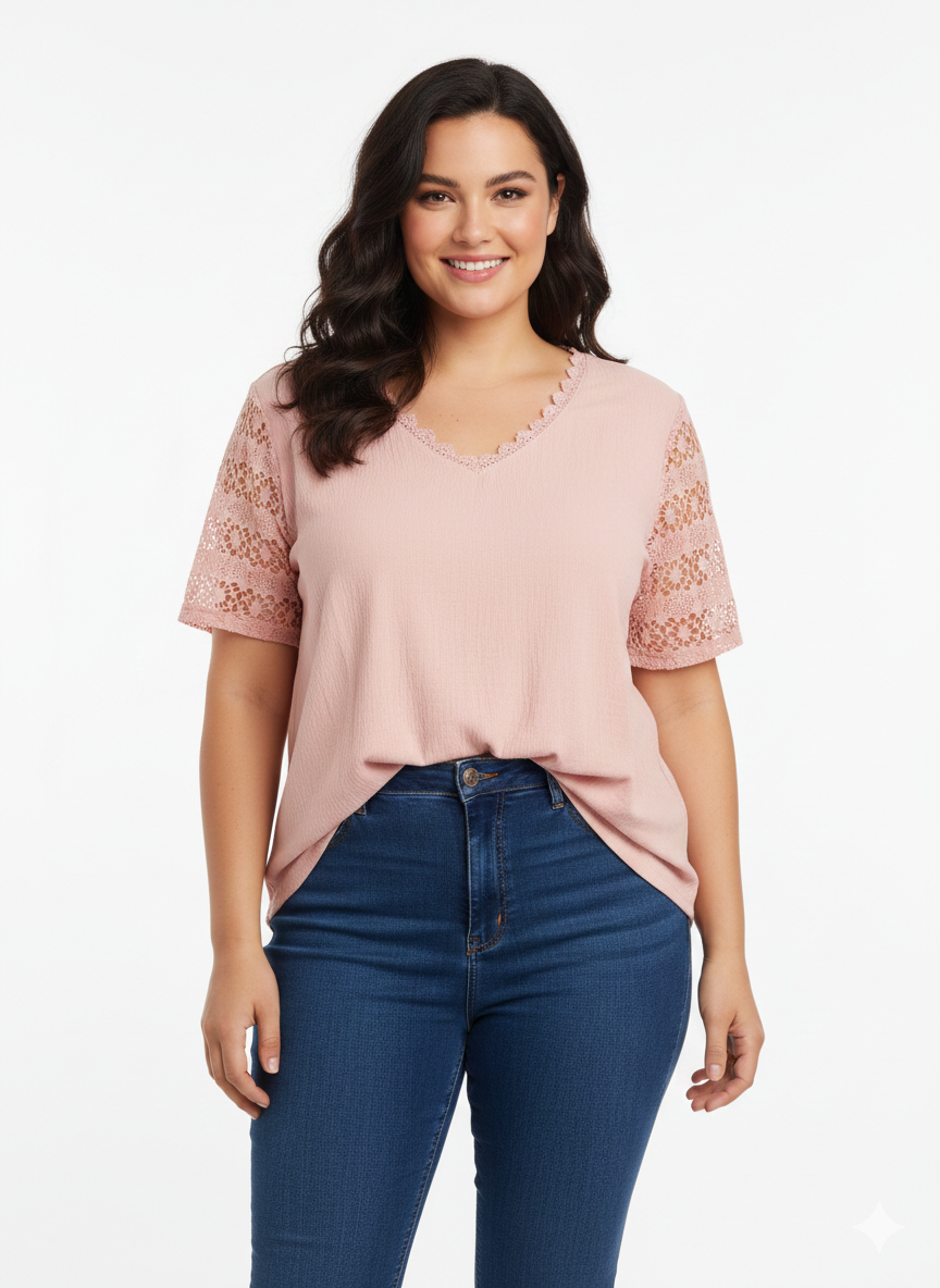 Blusa Rosa Palo con Encaje  — Romántica, Cómoda y Femenina para Cada Día
