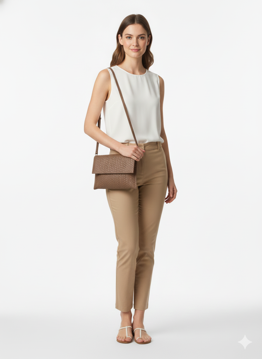 Bolso de Piel Marrón Trenzado