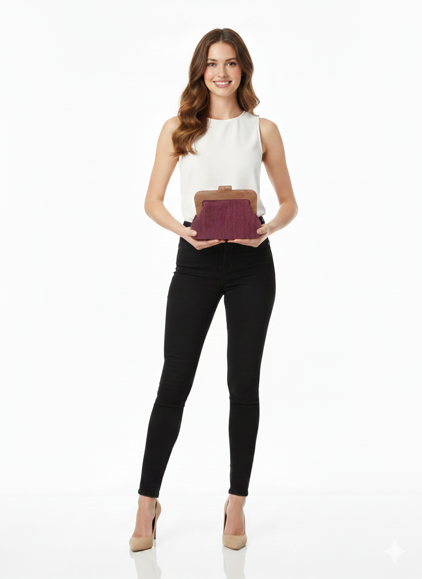 Bolso Malva con cierre de Madera