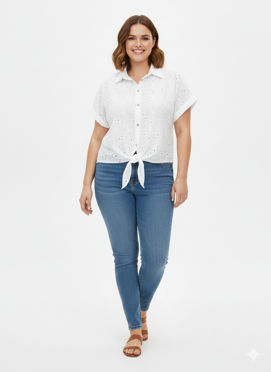 Camisa calada nudo - BLANCA