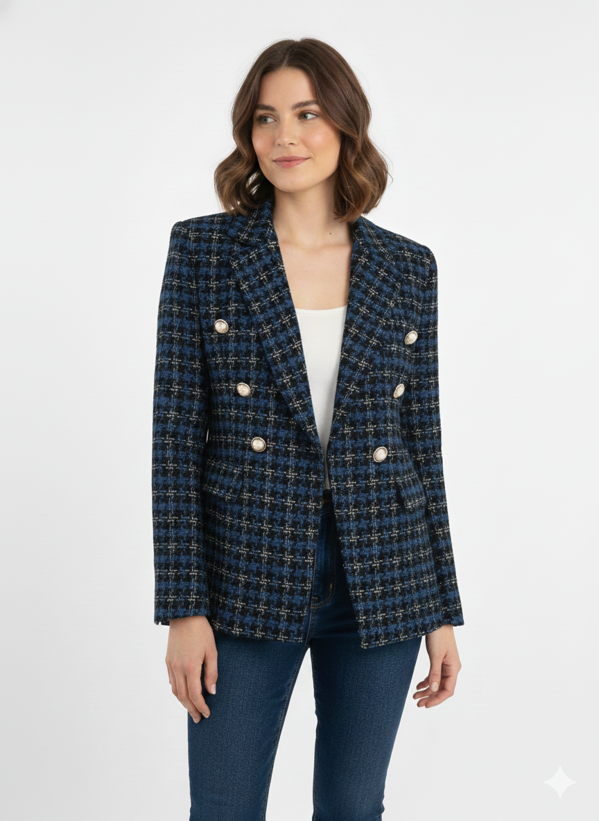 Blazer Tweed — Azul Marino & Negro