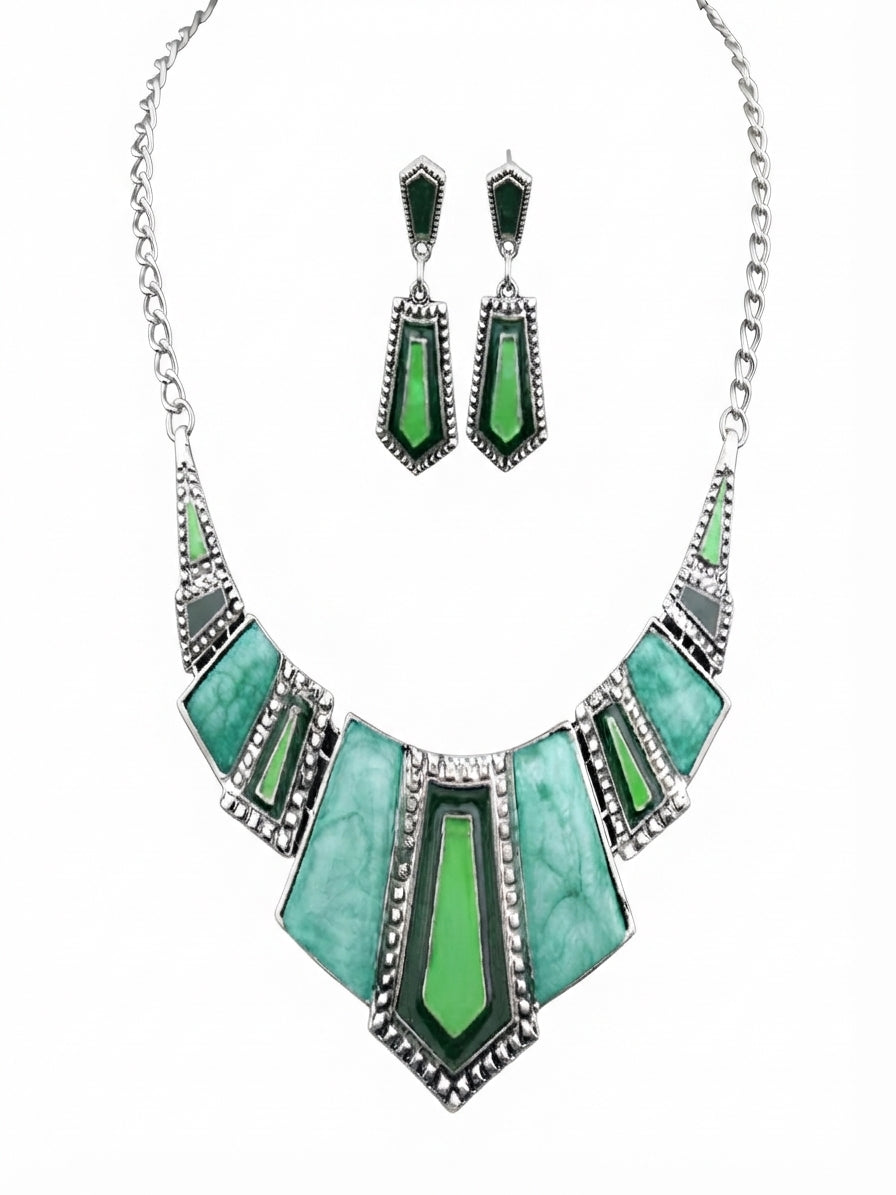 Conjunto Gargantilla y Pendientes Verde Art Déco