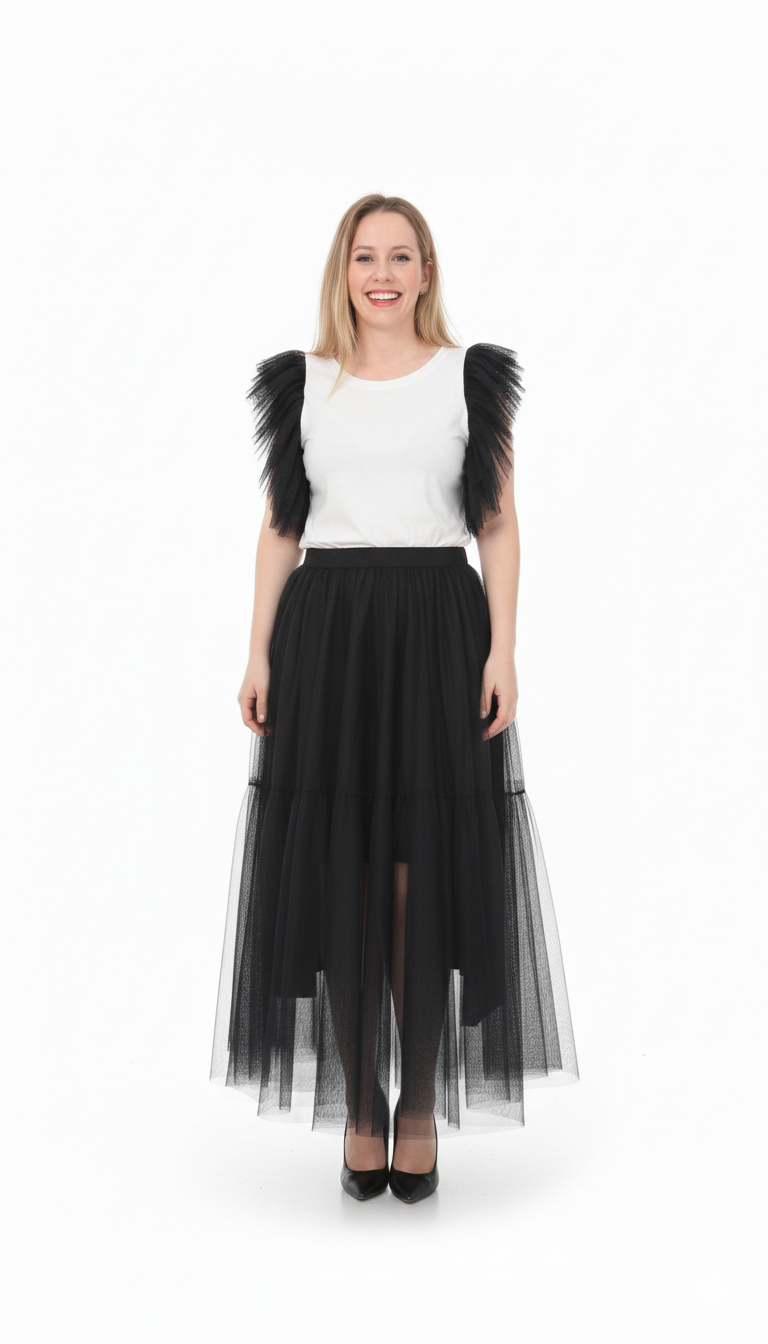 Falda Maxi Tul Negro - Elegante, Romántica y con Capas para Ocasiones Especiales