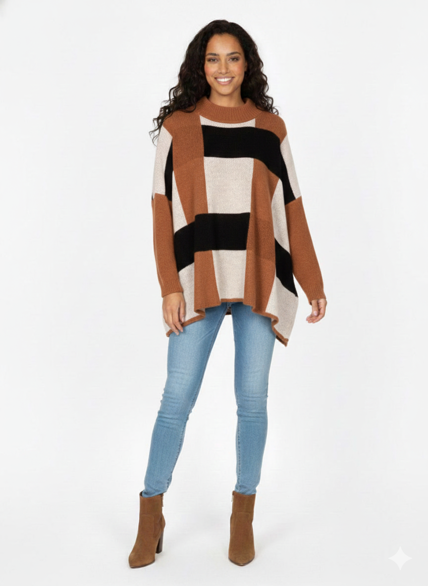 Jersey maxi cuadros camel