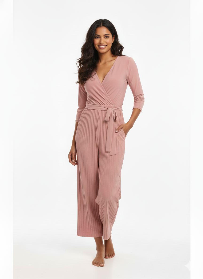 vestido mono plisado rosa