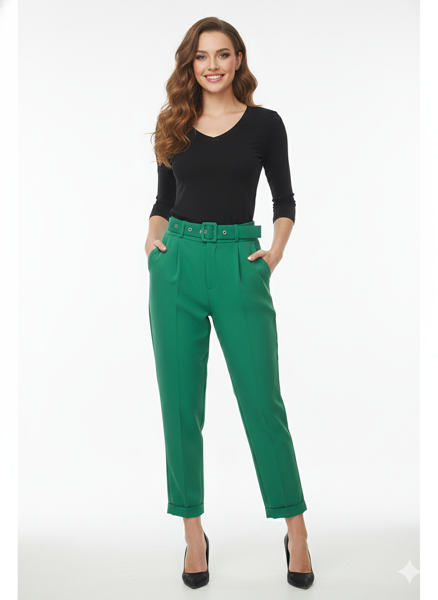 Pantalón de mujer verde con cinturón