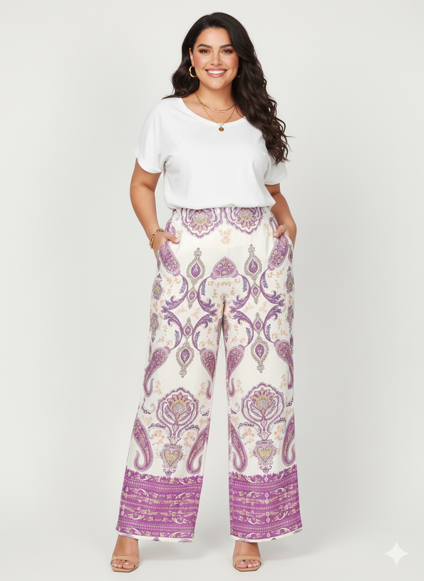 Pantalón fluido estampado Cachemir MALVA
