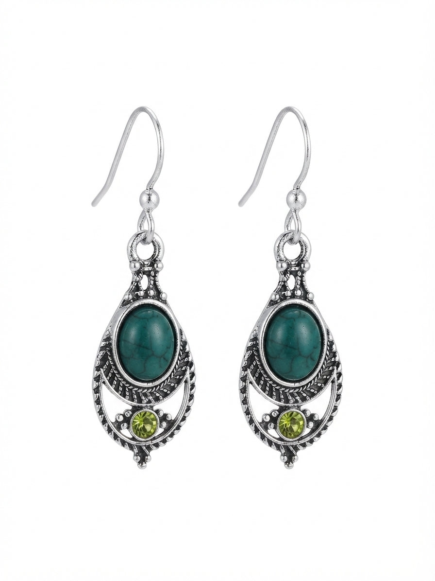 Pendientes Boho Turquesa Plateados