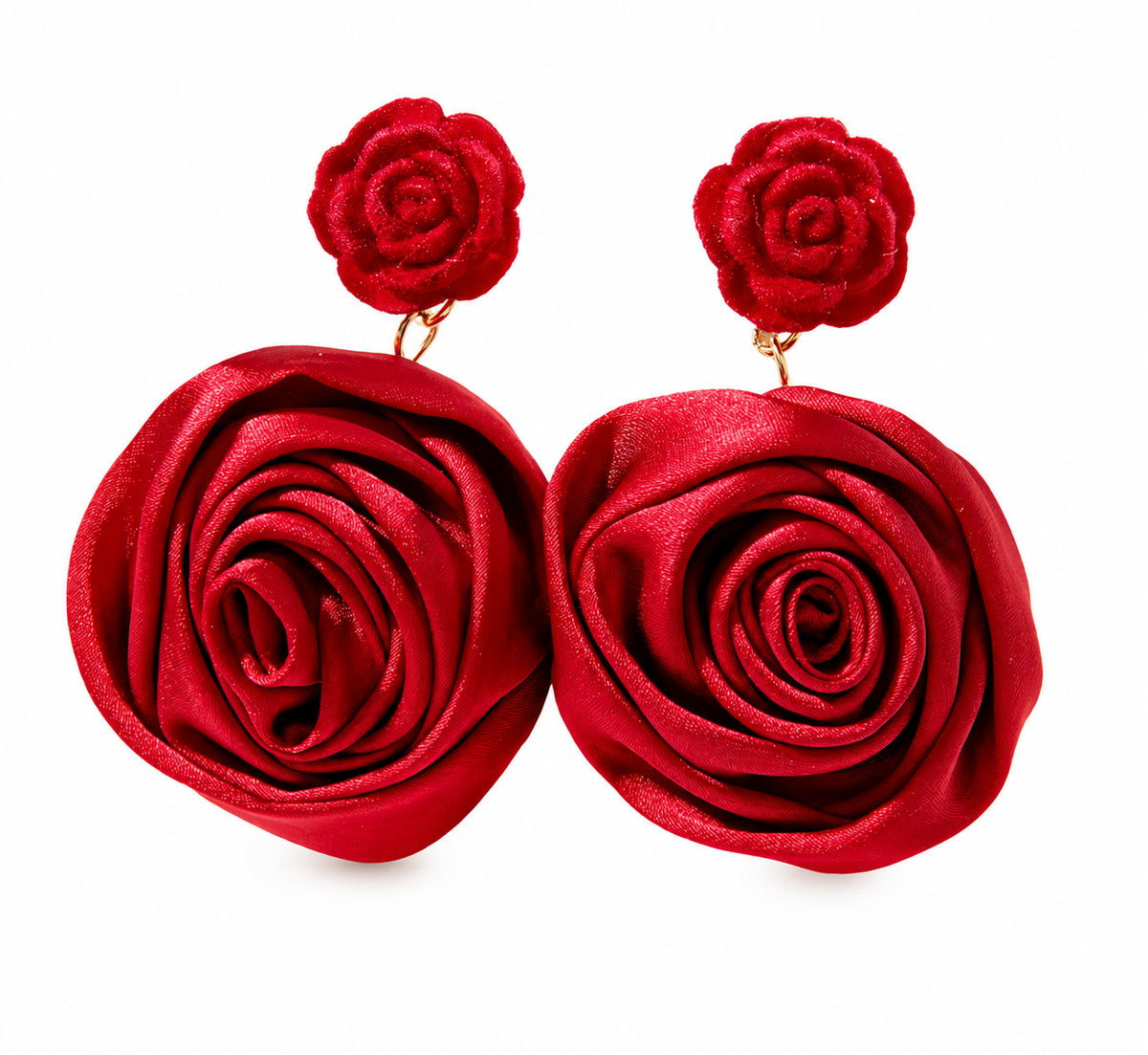 Pendientes Rosa Roja en Satén — Románticos, Artesanales e Irresistibles