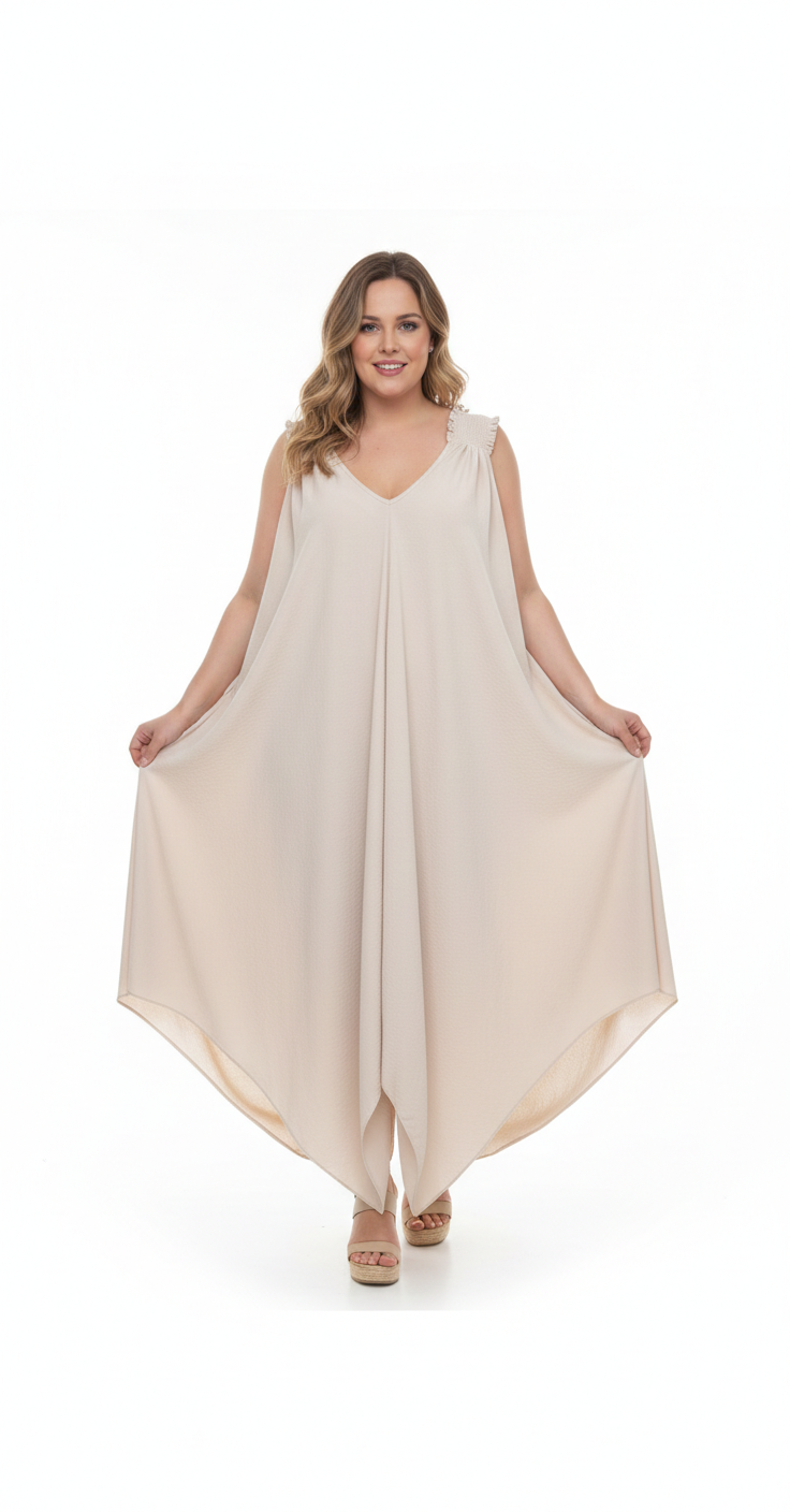 Vestido Beige Largo – Talla Grande