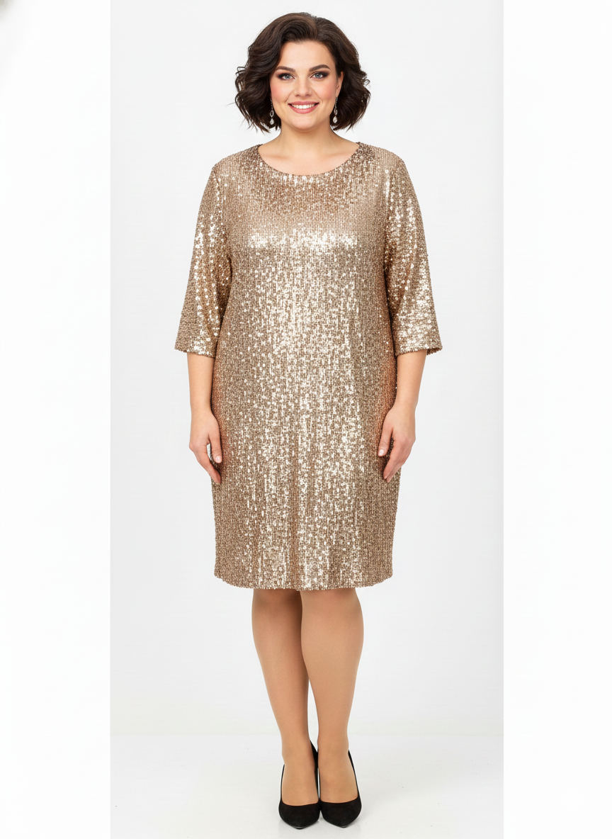 Vestido Dorado de Lentejuelas con Espalda en V — Elegante, Favorecedor y Deslumbrante