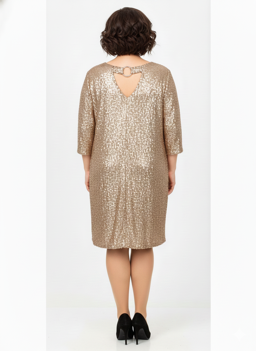 Vestido Dorado de Lentejuelas con Espalda en V — Elegante, Favorecedor y Deslumbrante