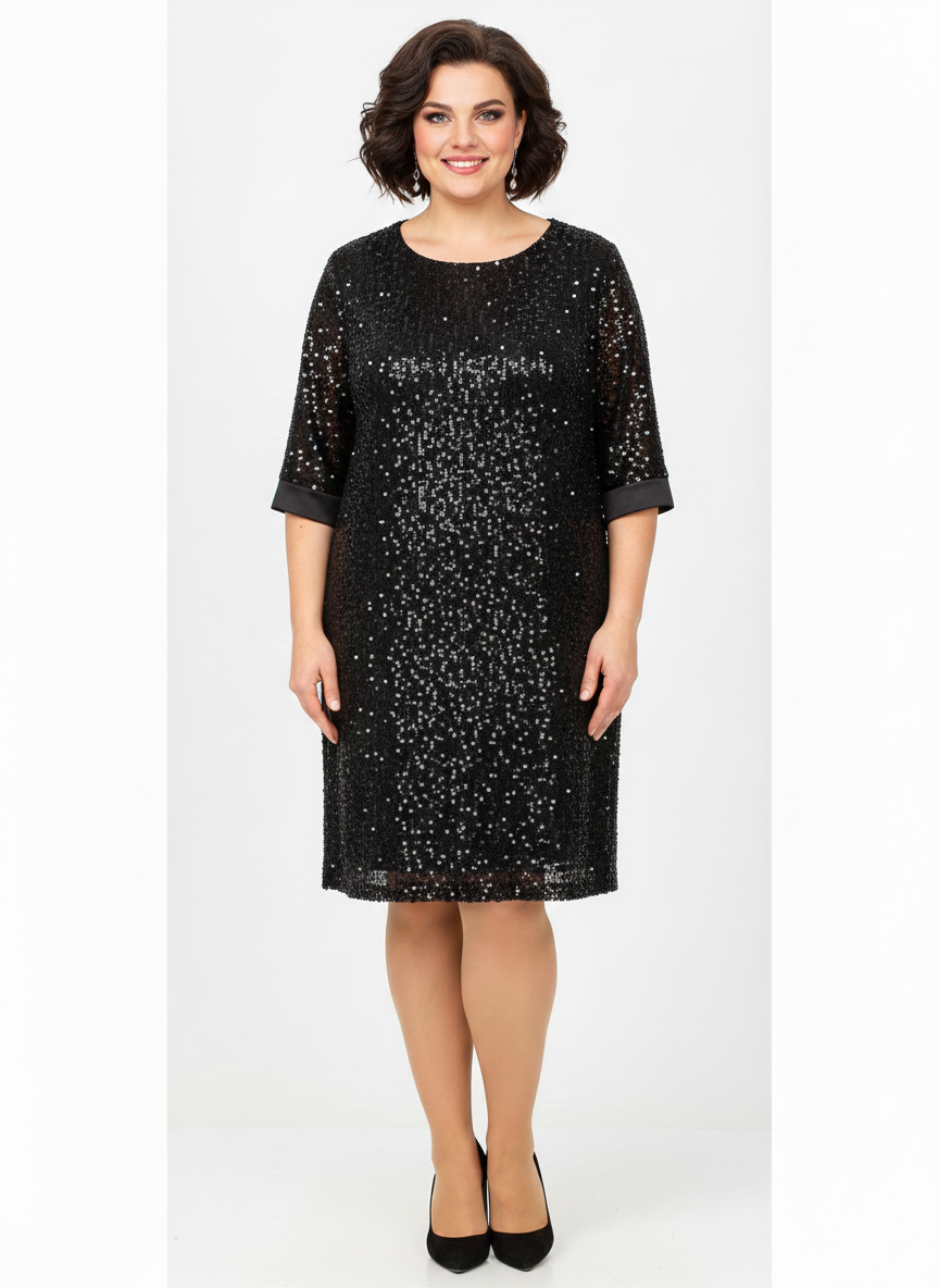 Vestido de Fiesta Negro con Lentejuelas y Espalda en V — Glamour sin Límites para Deslumbrar
