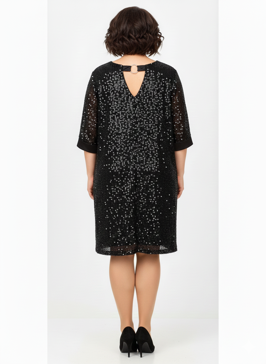 Vestido de Fiesta Negro con Lentejuelas y Espalda en V — Glamour sin Límites para Deslumbrar