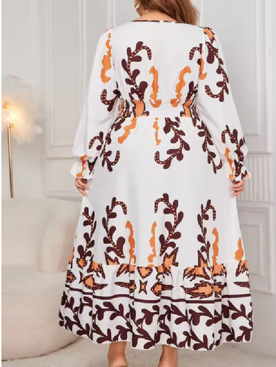 Vestido Largo Estampado Otoñal  – Talla Grande (3XL / 50)