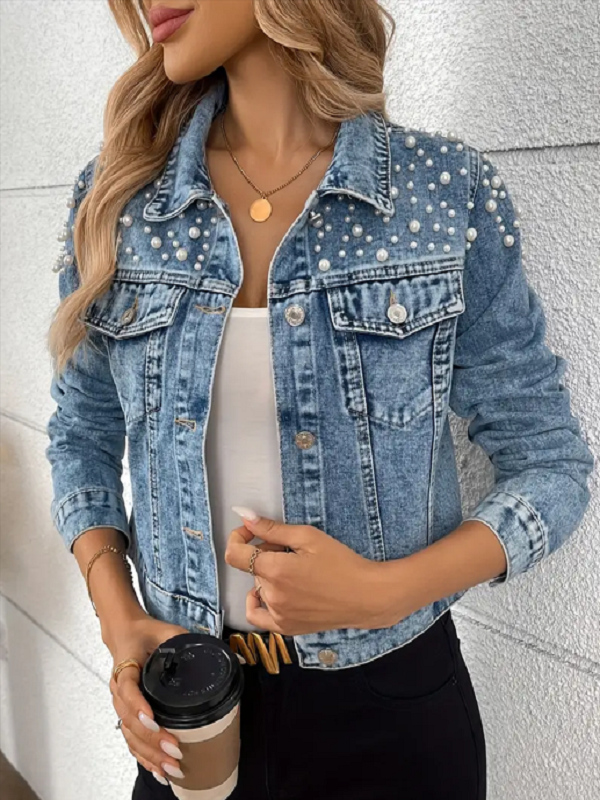 Chaqueta vaquera con detalle de Perlas XXL