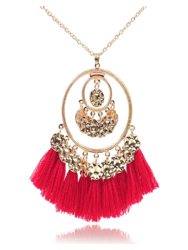 Colgante Boho Dorado con Borla Roja