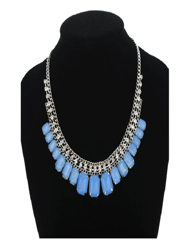 Collar cristal Azul Plateado