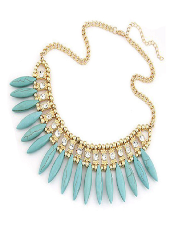 Collar de diamantes con hojas turquesa