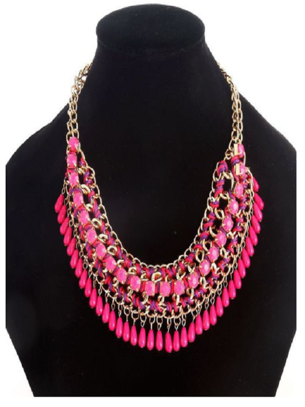 Gargantilla Statemet Fucsia y Dorado