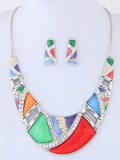 Conjunto Collar y Pendientes Multicolor Geométrico