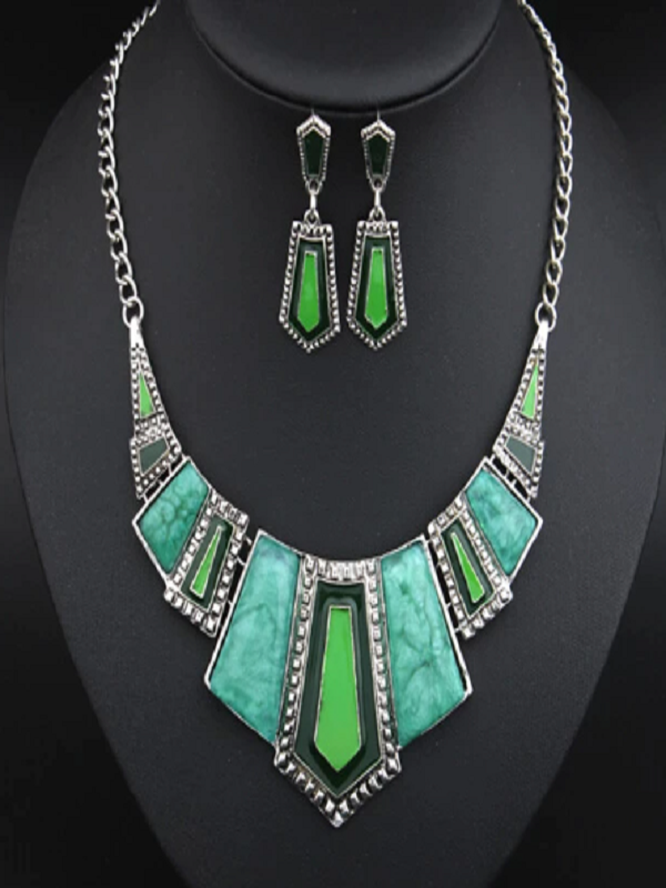 Conjunto Gargantilla y Pendientes Verde Art Déco