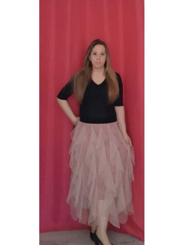 Falda de tul ROSA PALO con volantes