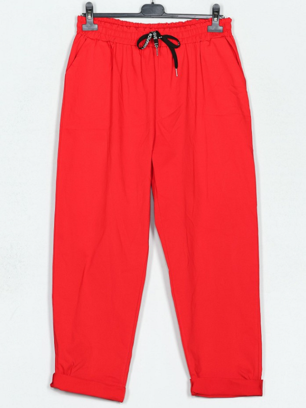 Pantalón Rojo Talla Grande - Elástico, Tiro Alto, Hecho en Italia