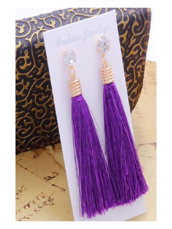 Pendiente flecos largo morado
