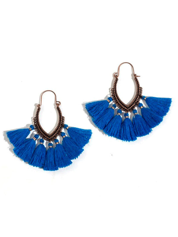 Pendientes Boho flecos AZULÓN
