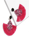 Pendientes de Flecos y Pedrería Fucsia
