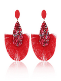 Pendientes de Flecos y Pedrería Rojo