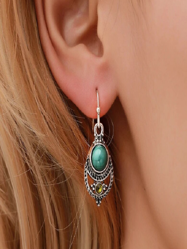Pendientes Boho Turquesa Plateados