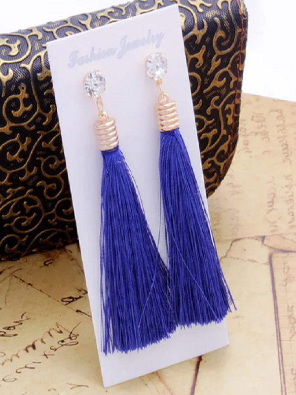 Pendientes largos flecos Azul Eléctrico
