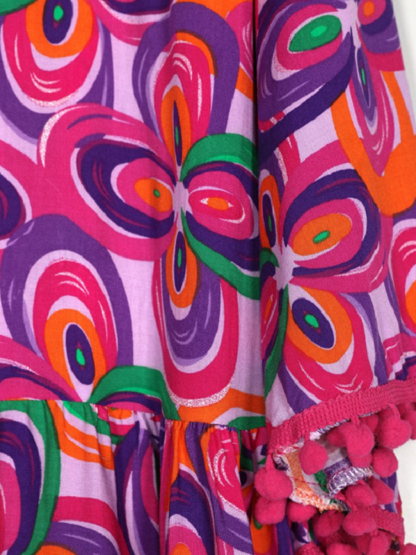 Vestido Corto Estampado Multicolor con Borlas Talla Grande XL/2XL — Boho, Fresco y Lleno de Personalidad