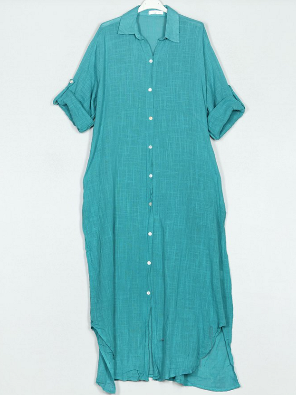 Vestido largo camisero Turquesa - Talla Grande