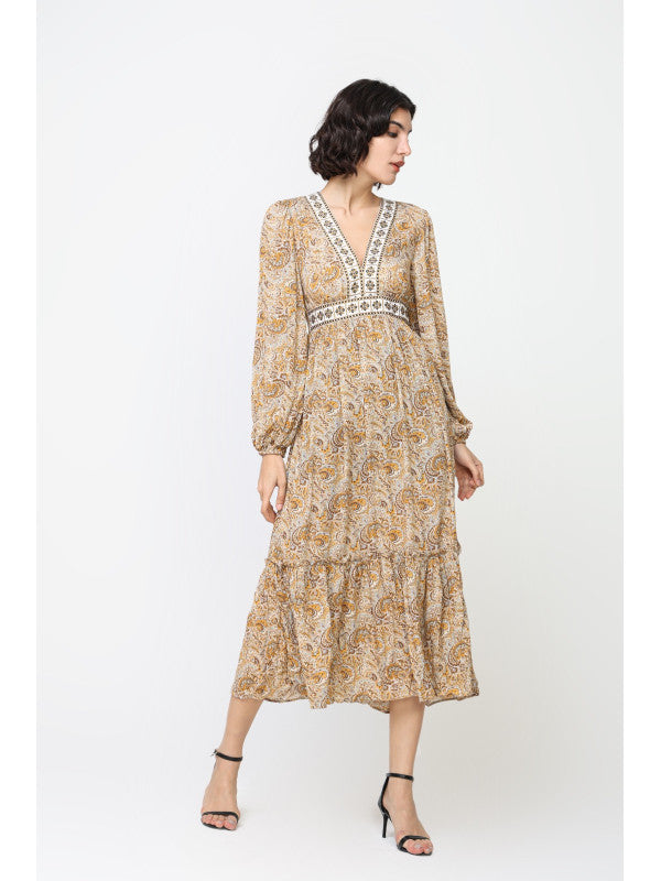 Vestido largo con estampado en tonos Marrones