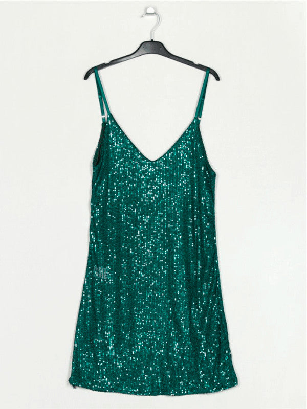 Vestido Corto Lentejuelas Verde Esmeralda — Brillante, Favorecedor y Perfecto para Fiestas